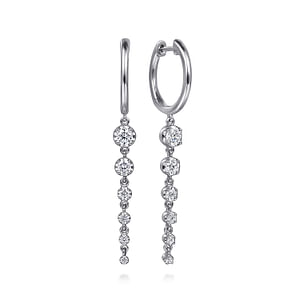 14K White Gold Graduating Diamond Huggie Drop Earrings, 0.73Carat TW